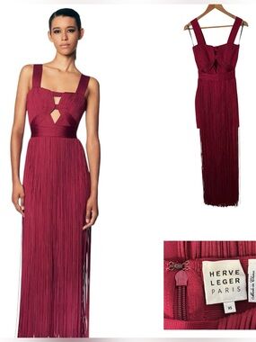 HERVÉ LÉGER Contour Fringe Maxi Dress